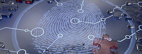 transparent puzzle pieces surrounding a fingerprint