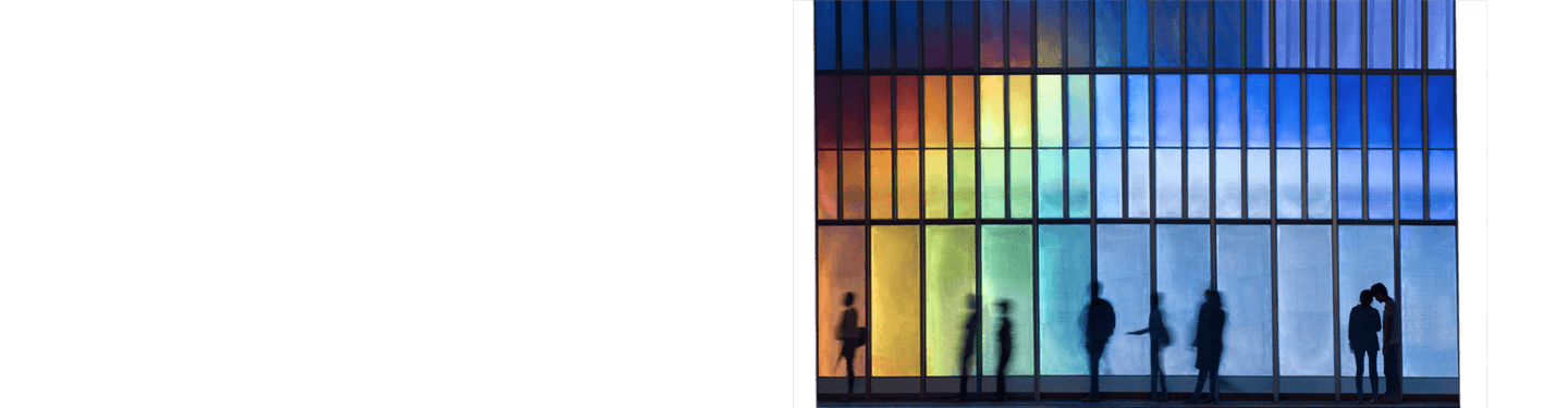 Silhouettes of people against a colorful background - depicting how Ricoh is driving results by leading the integration of print technology and automation