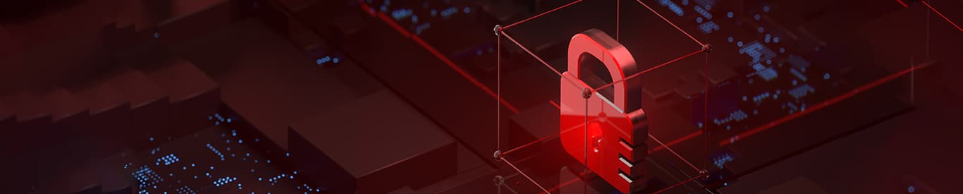 Concept, digital red padlock in a digital case