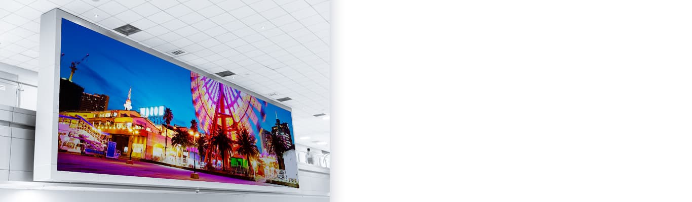large billboard signage in a hallway