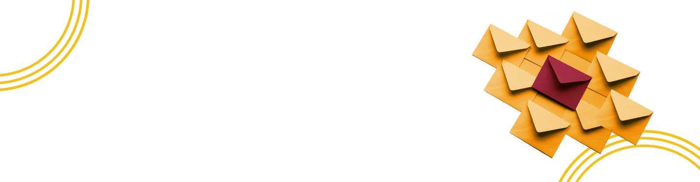 Group of yellow envelopes with one red in the middle