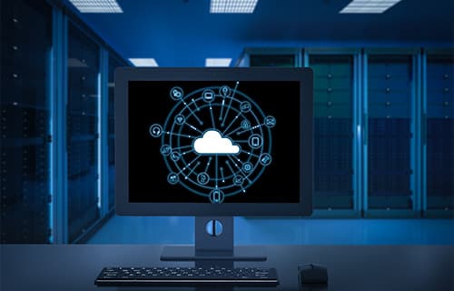 Concept, Desktop in server room displaying backup attributes